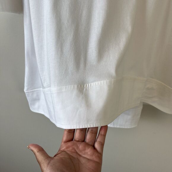 J Jill x Christian Siriano Mixed Media Top White Curved Hi Low Hem Petite Medium - Picture 7 of 10